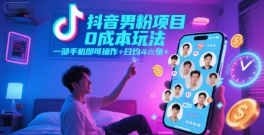 抖音男粉项目0成本玩法，一部手机即可操作，日均4张+，时间自由-非凡网-资源网-最新项目分享网站