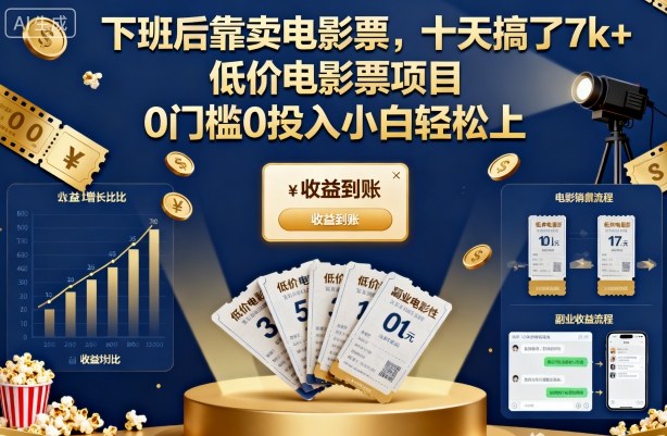 下班后靠卖电影票，十天搞了7k+，低价电影票项目，0门槛0投入小白轻松上手【揭秘】-非凡网-资源网-最新项目分享网站