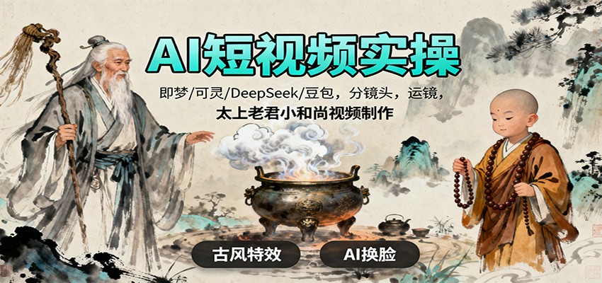 AI短视频实操，即梦/可灵/DeepSeek/豆包，分镜头，运镜，太上老君小和尚视频制作-非凡网-资源网-最新项目分享网站