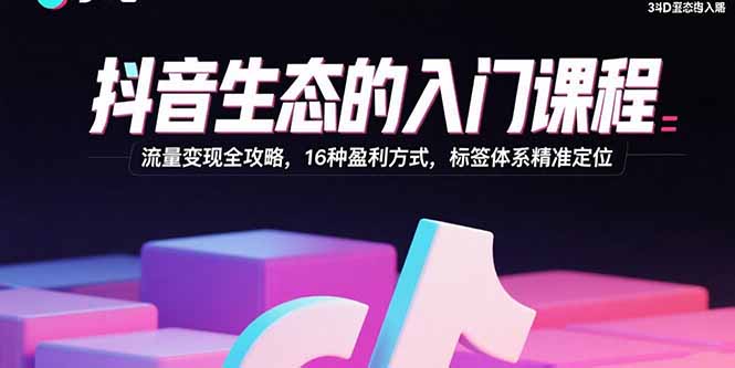 抖音生态的入门课程：流量变现全攻略，16种盈利方式，标签体系精准定位-非凡网-资源网-最新项目分享网站