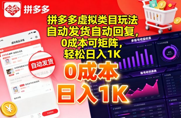 拼多多虚拟类目玩法，自动发货自动回复，0成本可矩阵，轻松日入1K【揭秘】-非凡网-资源网-最新项目分享网站