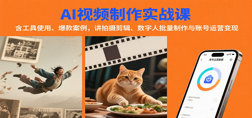AI视频制作实战：含工具使用、爆款案例，讲拍摄剪辑、数字人批量制作与账号运营变现-非凡网-资源网-最新项目分享网站