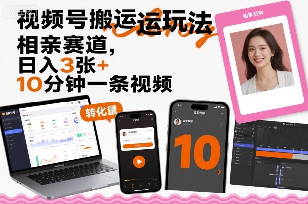 视频号搬运玩法，相亲赛道，日入3张+，10分钟一条视频-非凡网-资源网-最新项目分享网站
