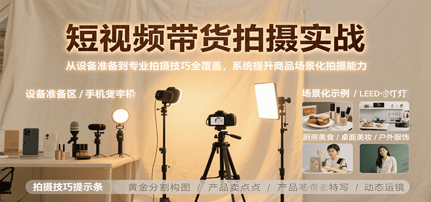 短视频带货拍摄实战，从设备准备到专业拍摄技巧全覆盖，系统提升商品场景化拍摄能力-非凡网-资源网-最新项目分享网站