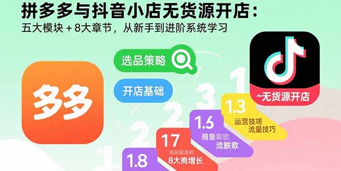 拼多多与抖音小店无货源开店：五大模块+8大章节，从新手到进阶系统学习-非凡网-资源网-最新项目分享网站