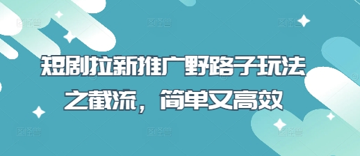 短剧拉新推广野路子玩法之截流，简单又高效-非凡网-资源网-最新项目分享网站