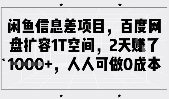 闲鱼信息差项目，百度网盘扩容1T空间，2天收益1k+，人人可做0成本-非凡网-资源网-最新项目分享网站