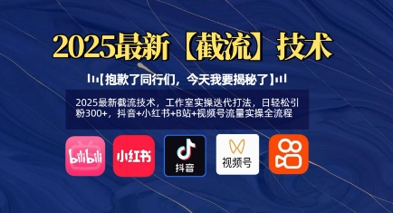 2025最新截流技术，工作室实操迭代打法，日轻松引粉300+，抖音+小红书+B站+视频号流量实操全流程-非凡网-资源网-最新项目分享网站