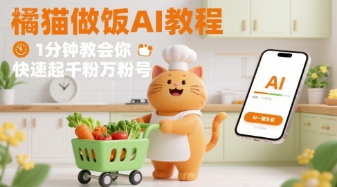有趣的橘猫买菜做饭视频，用AI一键搞定，1分钟教会你，快速起千粉万粉号-非凡网-资源网-最新项目分享网站