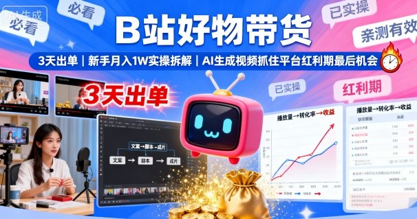 B站好物带货，3天出单，新手月入1W实操拆解，AI生成视频，抓住平台红利期最后机会-非凡网-资源网-最新项目分享网站