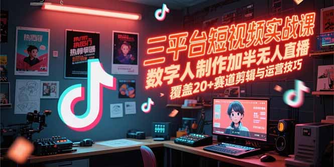 三平台短视频实战课，数字人制作加半无人直播，覆盖20+赛道剪辑与运营技巧-非凡网-资源网-最新项目分享网站