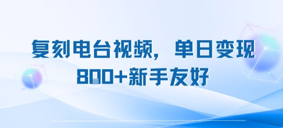 复刻电台视频，单日变现8张+新手友好，长期可做-非凡网-资源网-最新项目分享网站