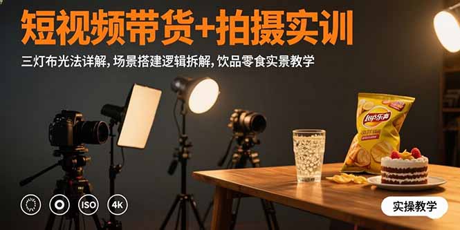 短视频带货+拍摄实训：三灯布光法详解,场景搭建逻辑拆解,饮品零食实景教学-非凡网-资源网-最新项目分享网站