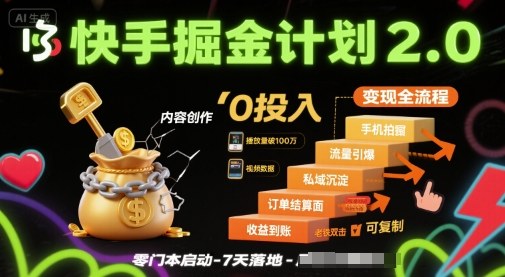 快手掘金计划2.0，快手电商变现全流程，简单可复制，0投入-非凡网-资源网-最新项目分享网站