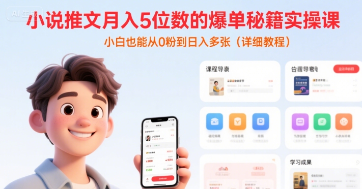 小说推文月入5位数的爆单秘籍实操课，，小白也能从0粉到日入多张(详细教程)-非凡网-资源网-最新项目分享网站