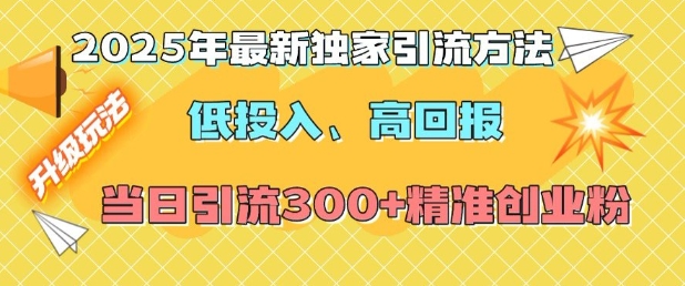 2025年最新独家引流方法，低投入高回报？当日引流300+精准创业粉-非凡网-资源网-最新项目分享网站