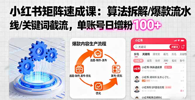 小红书矩阵起号速成课：算法拆解/爆款流水线/关键词截流 单账号日增粉100+-非凡网-资源网-最新项目分享网站