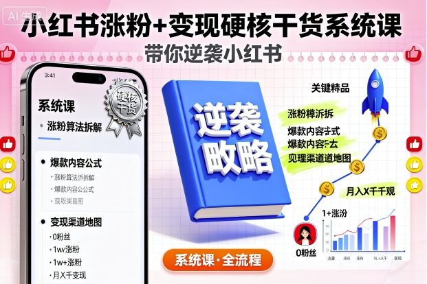 小红书涨粉+变现硬核干货系统课，带你逆袭小红书-非凡网-资源网-最新项目分享网站