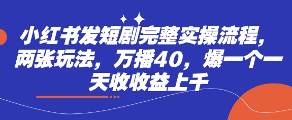 小红书发短剧完整实操流程，两张玩法，万播40，爆一个一天收收益上千-非凡网-资源网-最新项目分享网站