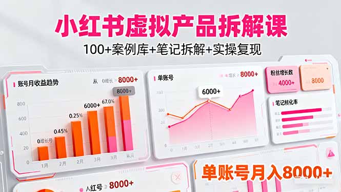 小红书虚拟产品拆解课：100+案例库+笔记拆解+实操复现，单账号月入8000+-非凡网-资源网-最新项目分享网站