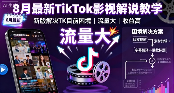 8月最新TikTok影视解说教学，新版解决TK目前困境，流量大，收益高-非凡网-资源网-最新项目分享网站
