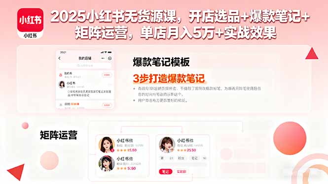 2025小红书无货源课，开店选品+爆款笔记+矩阵运营，单店月入5万+实战效果-非凡网-资源网-最新项目分享网站