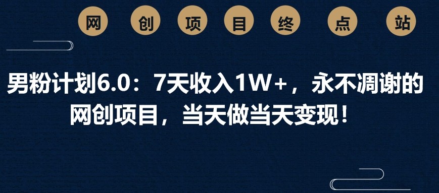 男粉计划6.0：7天收入1W+，永不凋谢的网创项目，当天做当天变现！-非凡网-资源网-最新项目分享网站