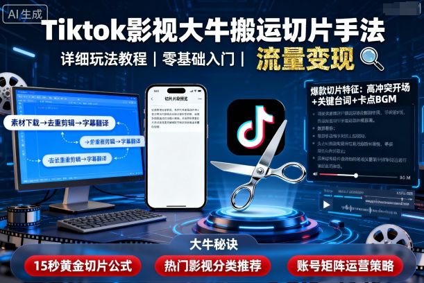 Tiktok影视大牛搬运切片手法，详细玩法教程-非凡网-资源网-最新项目分享网站