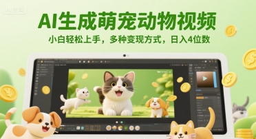AI生成萌宠动物视频，小白轻松上手，多种变现方式，日入4位数-非凡网-资源网-最新项目分享网站