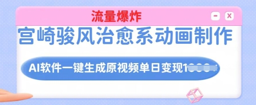 宫崎骏风治愈系动画制作，AI软件一键生成原创视频流量爆炸，单日变现多张，详细实操流程-非凡网-资源网-最新项目分享网站
