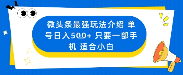 微头条最强玩法介绍一个号日入5张+只要一部手机适合小白-非凡网-资源网-最新项目分享网站