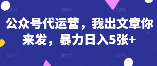 公众号代运营，我出文章你来发，暴力日入5张+【揭秘】-非凡网-资源网-最新项目分享网站