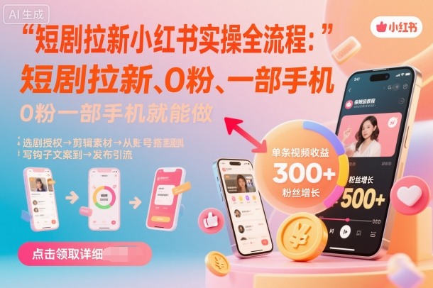 短剧拉新小红书实操全流程,0粉一部手机就可以做,详细教程-非凡网-资源网-最新项目分享网站
