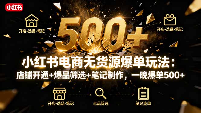 小红书电商无货源爆单玩法：店铺开通+爆品筛选+笔记制作，一晚爆单500+-非凡网-资源网-最新项目分享网站