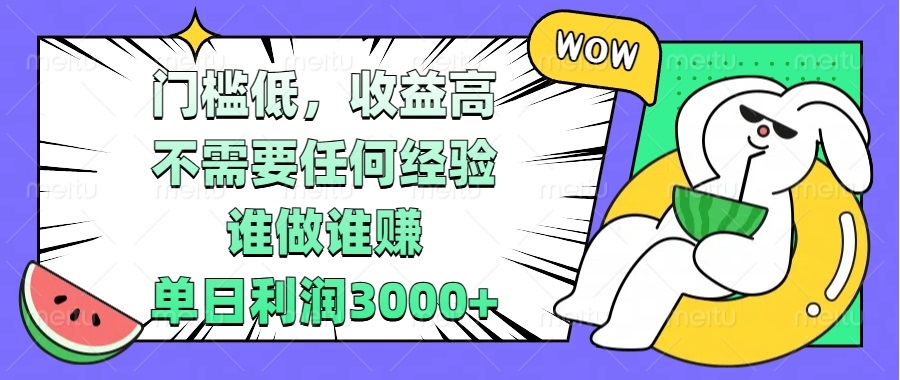 门槛低，收益高，不需要任何经验，谁做谁赚，单日利润3000+-非凡网-资源网-最新项目分享网站
