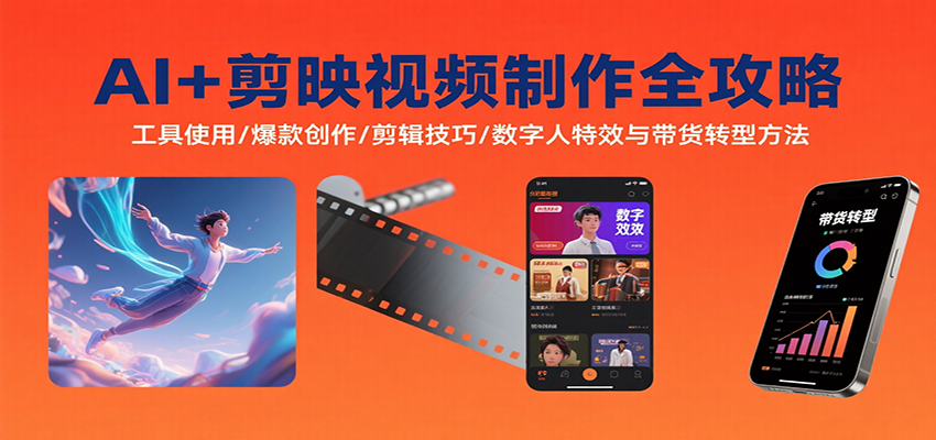 AI+剪映视频制作全攻略：工具使用/爆款创作/剪辑技巧/数字人特效与带货转型方法-非凡网-资源网-最新项目分享网站