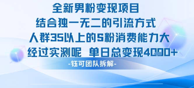 全新男粉变现项目引流人群35以上的男粉消费能力大 经过实测单日变现1k+-非凡网-资源网-最新项目分享网站