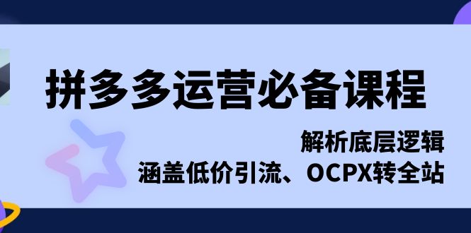 拼多多运营必备课程，解析底层逻辑，涵盖低价引流、OCPX转全站-非凡网-资源网-最新项目分享网站
