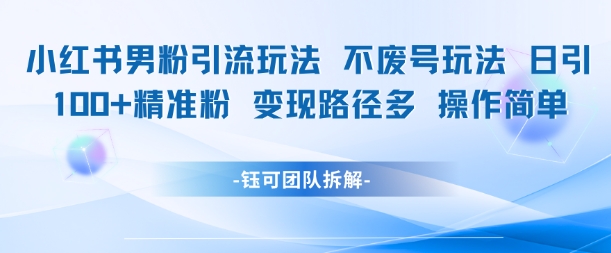 小红书男粉引流玩法不废号玩法日引100男粉变现路径多操作简单-非凡网-资源网-最新项目分享网站