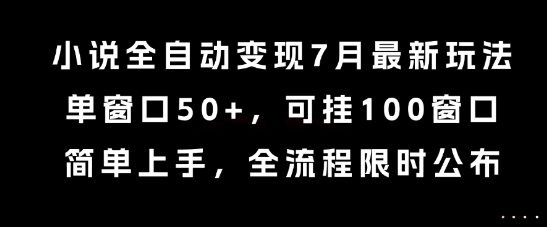 小说全自动变现7月玩法，单窗口50+，可挂100窗口，简单上手，全流程限时公布【揭秘】-非凡网-资源网-最新项目分享网站