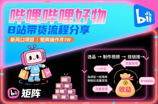 哔哩哔哩好物，B站带货流程分享，新风口项目，矩阵操作月1W-非凡网-资源网-最新项目分享网站
