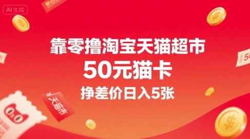 靠零撸淘宝天猫超市50元猫卡，挣差价日入5张-非凡网-资源网-最新项目分享网站
