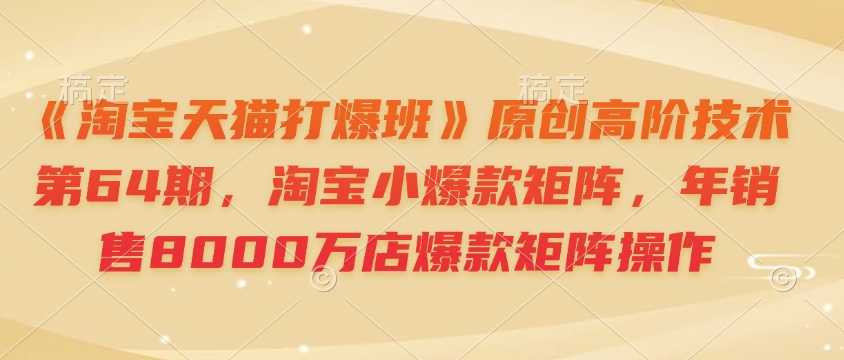 《淘宝天猫打爆班》原创高阶技术第64期，淘宝小爆款矩阵，年销售8000万店爆款矩阵操作-非凡网-资源网-最新项目分享网站