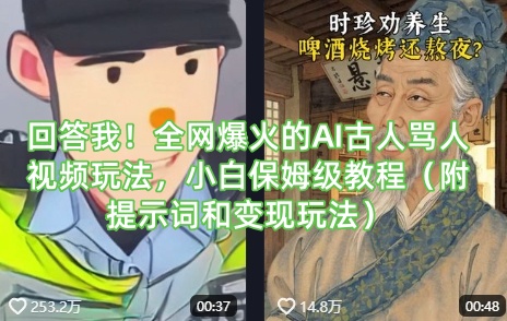 回答我！全网爆火的AI古人骂人视频玩法，小白保姆级教程(附提示词和变现玩法)-非凡网-资源网-最新项目分享网站
