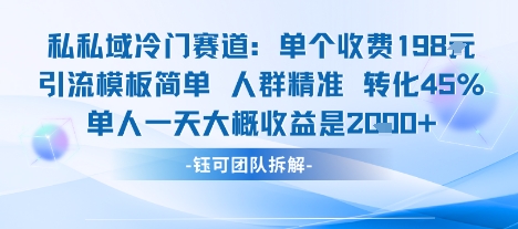 私域冷门赛道单个收费198米引流模板简单人群精准 45%的转化率单人一天大概收益多张-非凡网-资源网-最新项目分享网站
