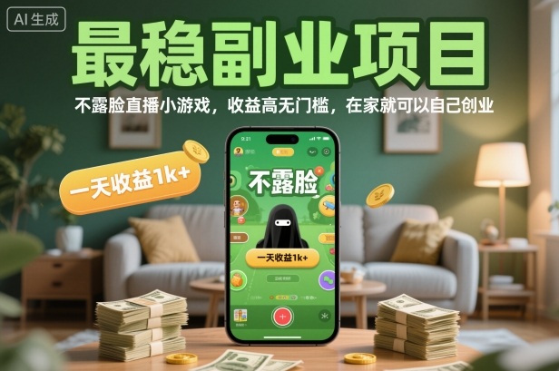 最稳副业项目，不露脸直播小游戏，收益高无门槛，一天收益1k+，在家就可以自己创业【揭秘】-非凡网-资源网-最新项目分享网站