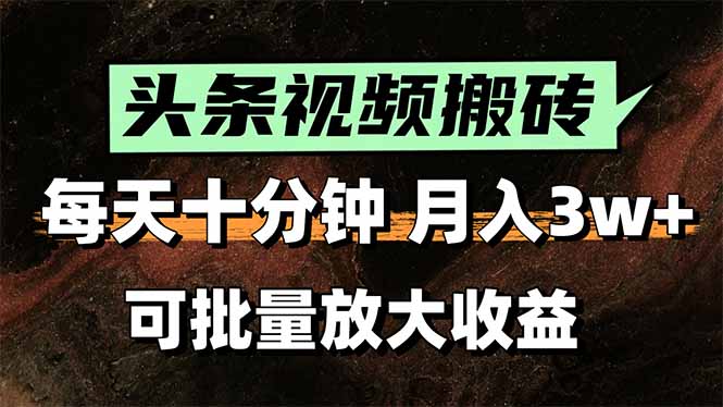 头条视频搬砖，每天10分钟，小白轻松月入3万+，可批量放大收益-非凡网-资源网-最新项目分享网站