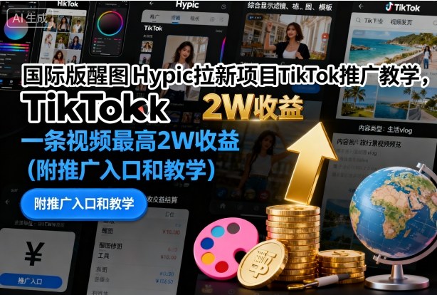 国际版醒图Hypic拉新项目TikTok推广教学，一条视频最高2W收益(附推广入口和教学)-非凡网-资源网-最新项目分享网站