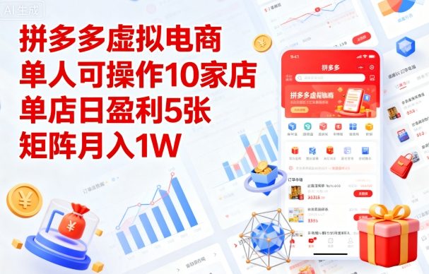 拼多多虚拟电商，单人可操作10家店，单店日盈利5张，矩阵月入1W+【揭秘】-非凡网-资源网-最新项目分享网站