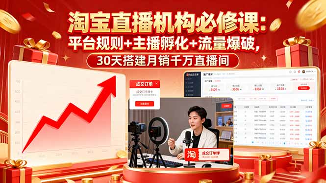 淘宝直播机构必修课：平台规则/主播孵化/流量爆破,30天搭建月销千万直播间-非凡网-资源网-最新项目分享网站
